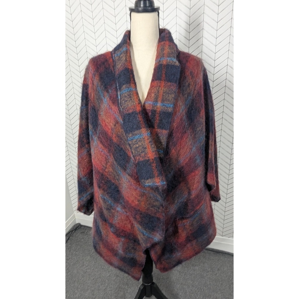 Vintage Merle Chicago Cocoon Jacket Women Red‎ Plaid Mohair Blend Boho Old Money